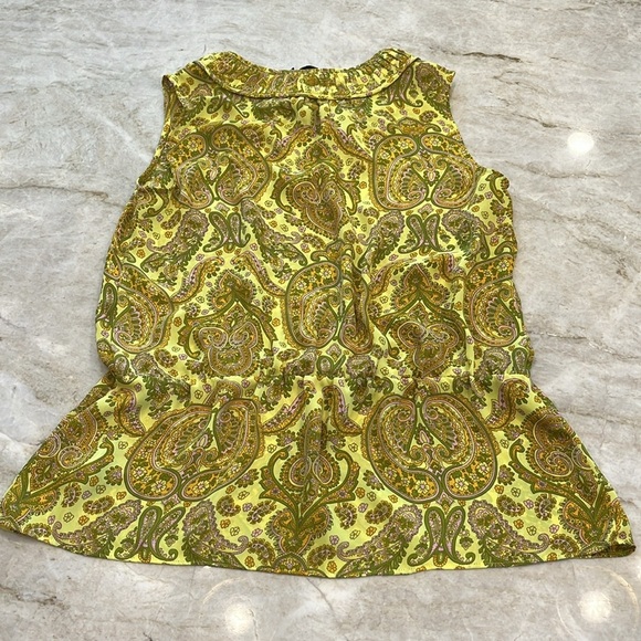 Banana Republic | Tie Collar‎ Paisley Blouse | Chartreuse | Women's Small - Picture 3 of 10